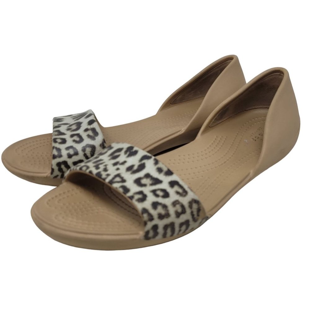 Womens Crocs Lina Leopard Dorsay Flat Sandal Size 8